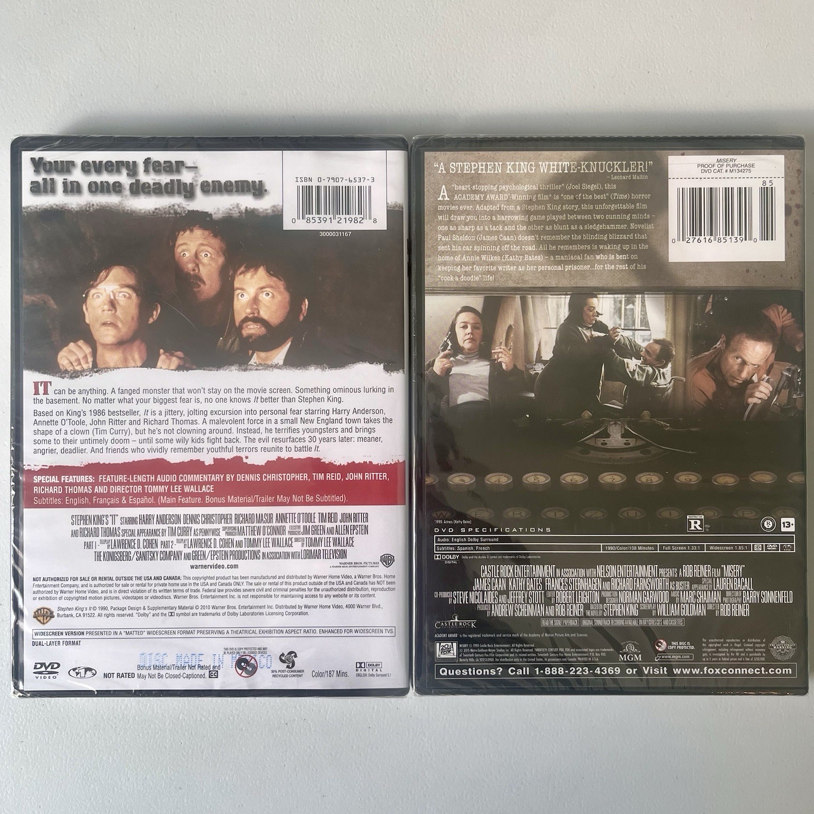 Stephen King IT & Misery DVD 1990 New John Ritter Kathy Bates Rob Reiner Horror