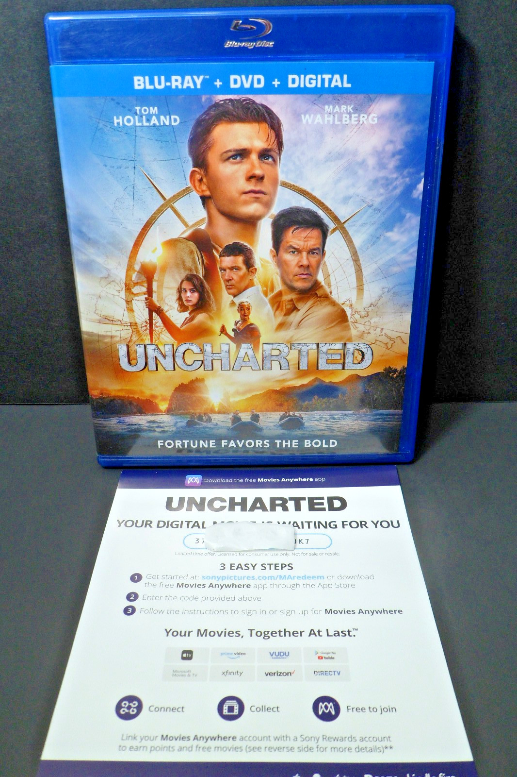 Uncharted (Blu-ray + DVD + Active Digital Code 2022) Tom Holland, Mark Wahlberg