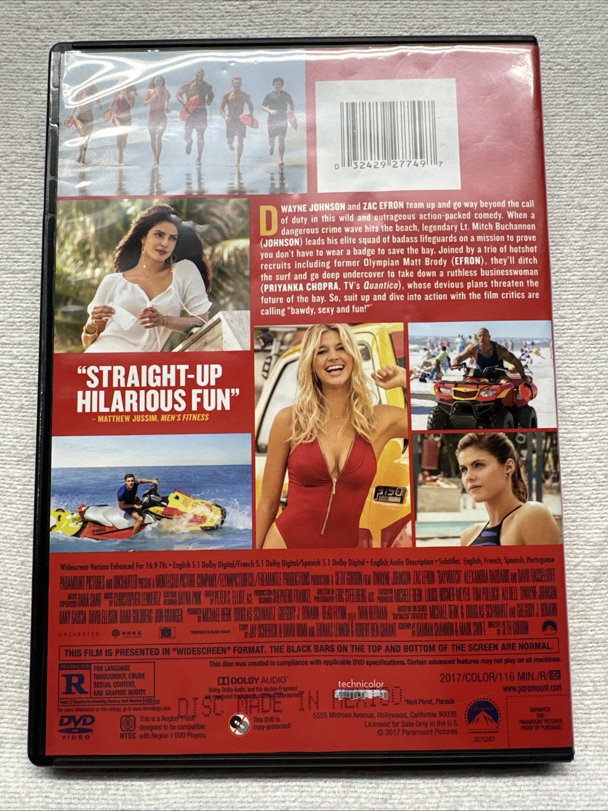 Baywatch DVD 2017 English rated R 116 min wide screen Zac Efron Dwayne Johnson