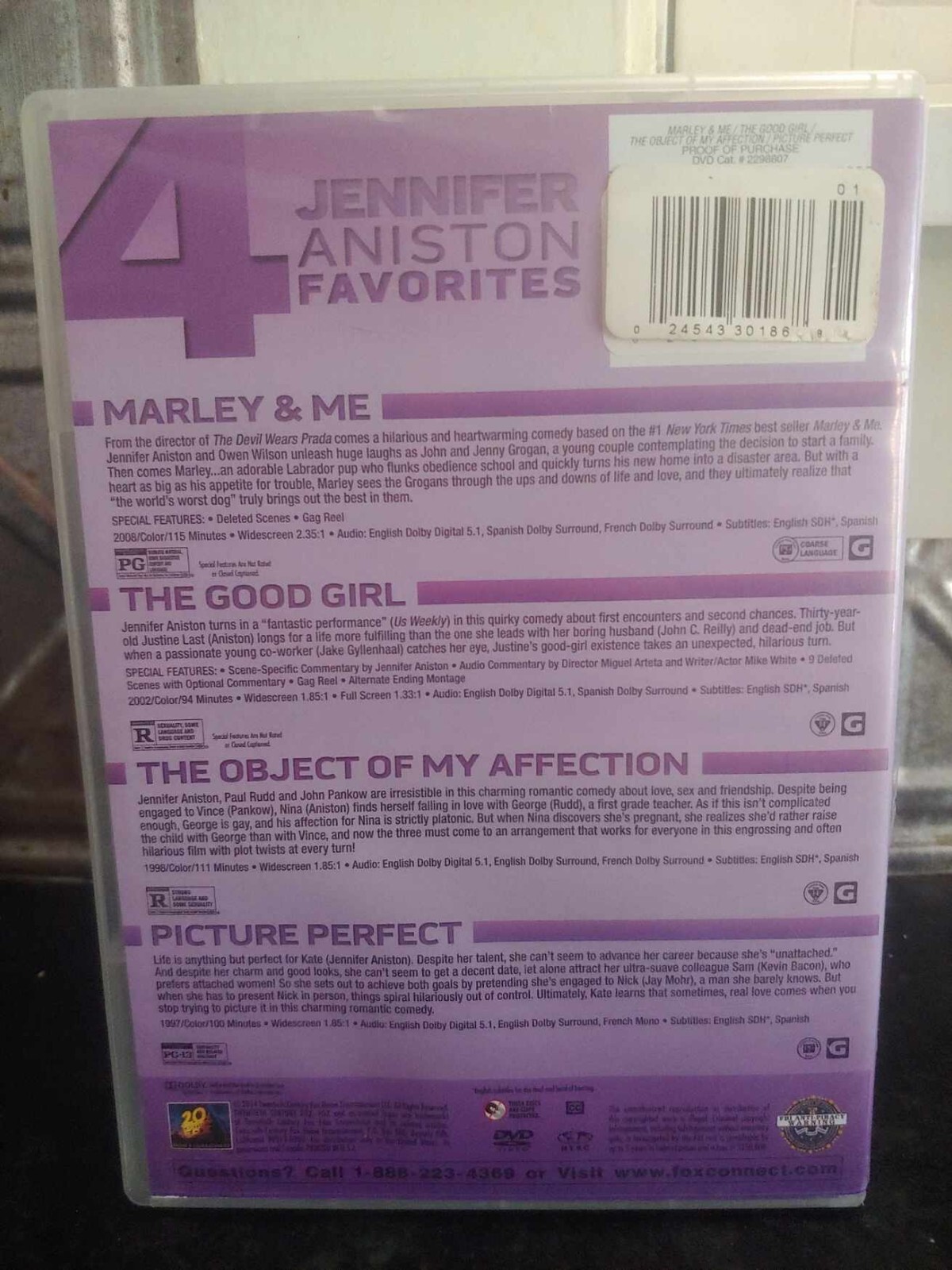 JENNIFER ANISTON 4-Disc Film Favorites DVD Movies MARLEY & ME / PICTURE PERFECT