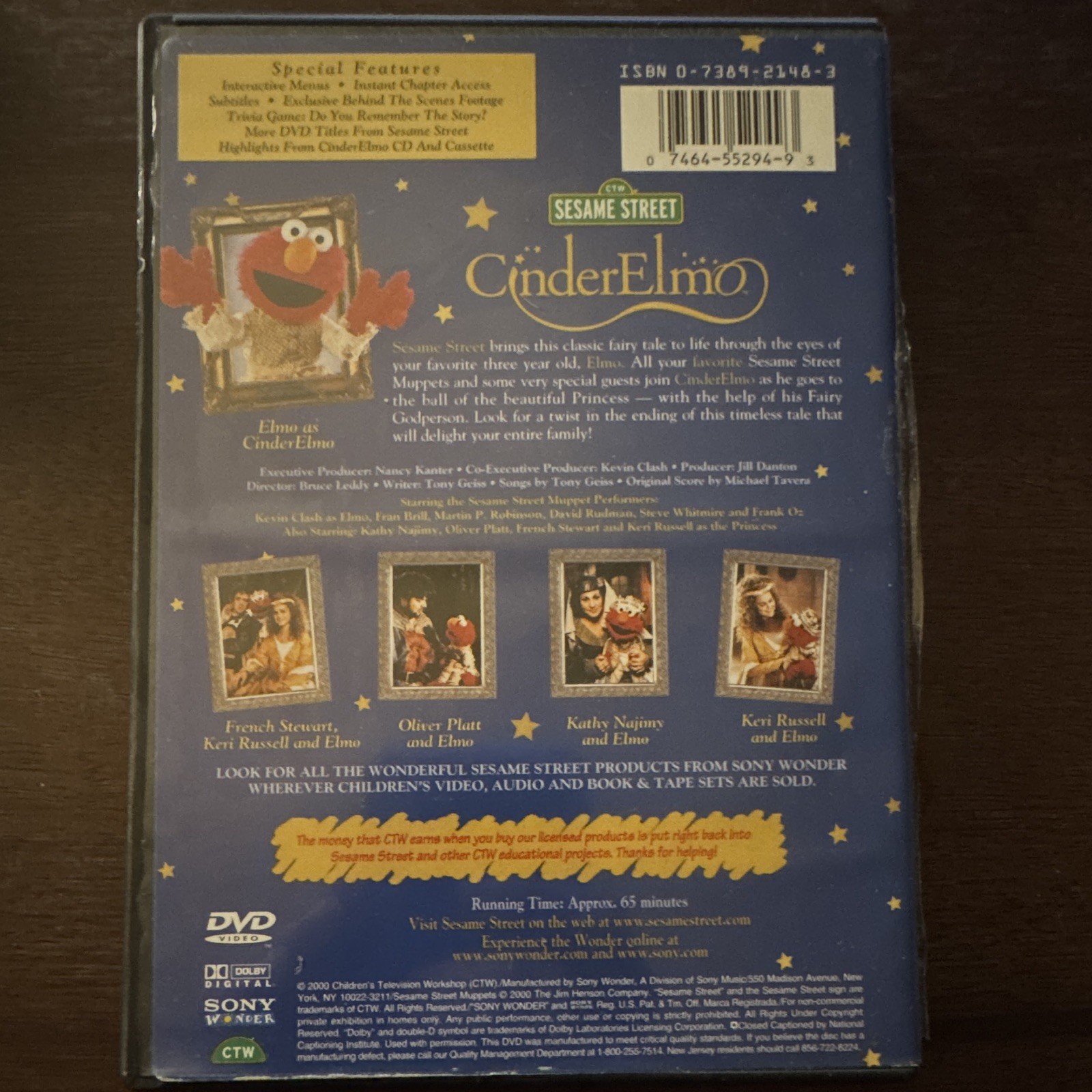 Sesame Street Sony Wonder CinderElmo DVD G 2000 65min Subtitles Menus