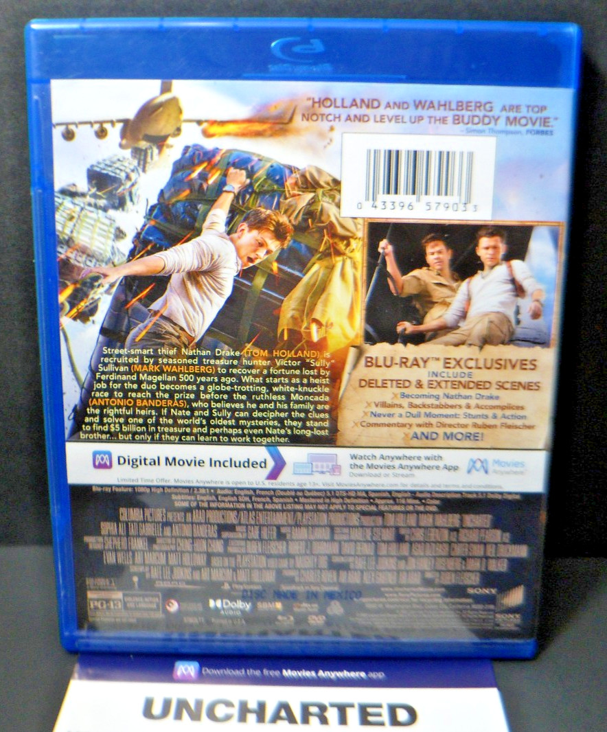 Uncharted (Blu-ray + DVD + Active Digital Code 2022) Tom Holland, Mark Wahlberg