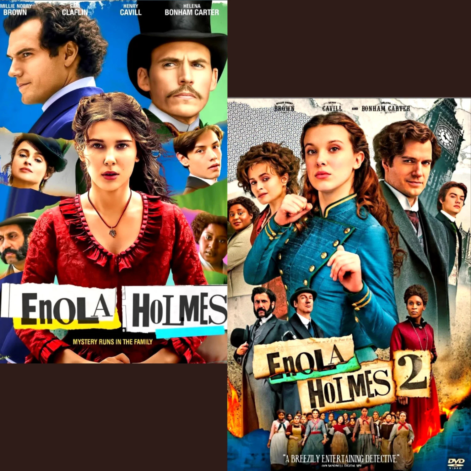 Enola Holmes 1+2 DVD Set • Millie Bobby Brown Henry Cavill • Mystery Adventure