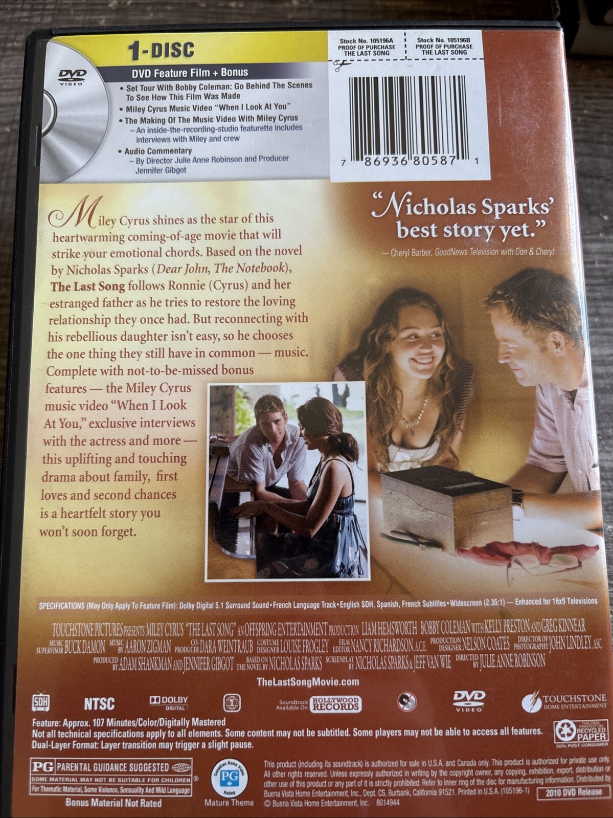 The Last Song (DVD) MILEY CYRUS, LIAM HEMSWORTH, GREG KINNEAR