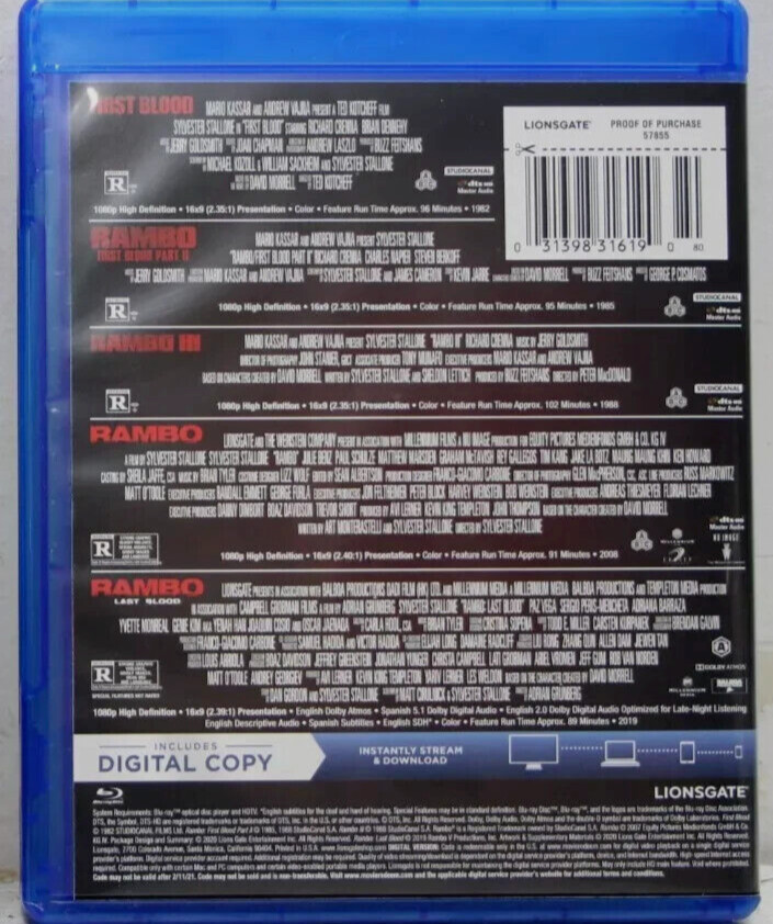Rambo: 5-Film Complete Collection 1-5 (Blu-ray + Digital) *NEW/SEALED* FREE SHIP