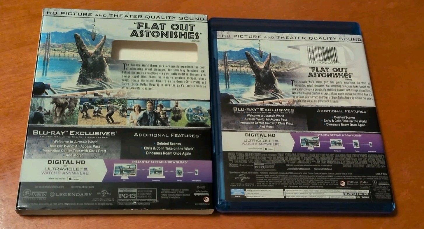 Jurassic World blu-ray Chris Pratt Bryce Dallas Howard Colin Trevorrow