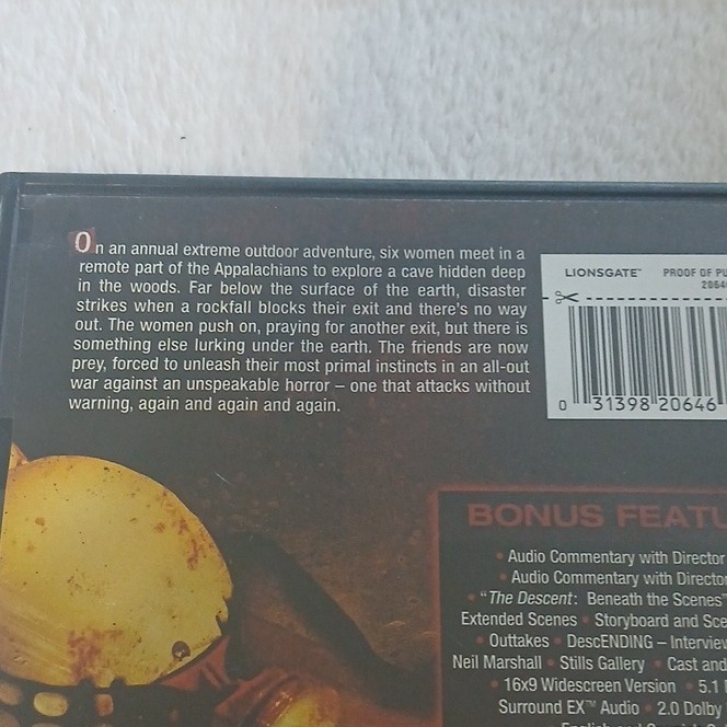 Lionsgate The Descent DVD Original Unrated Cut Widescreen 2005 99 Min 16:9
