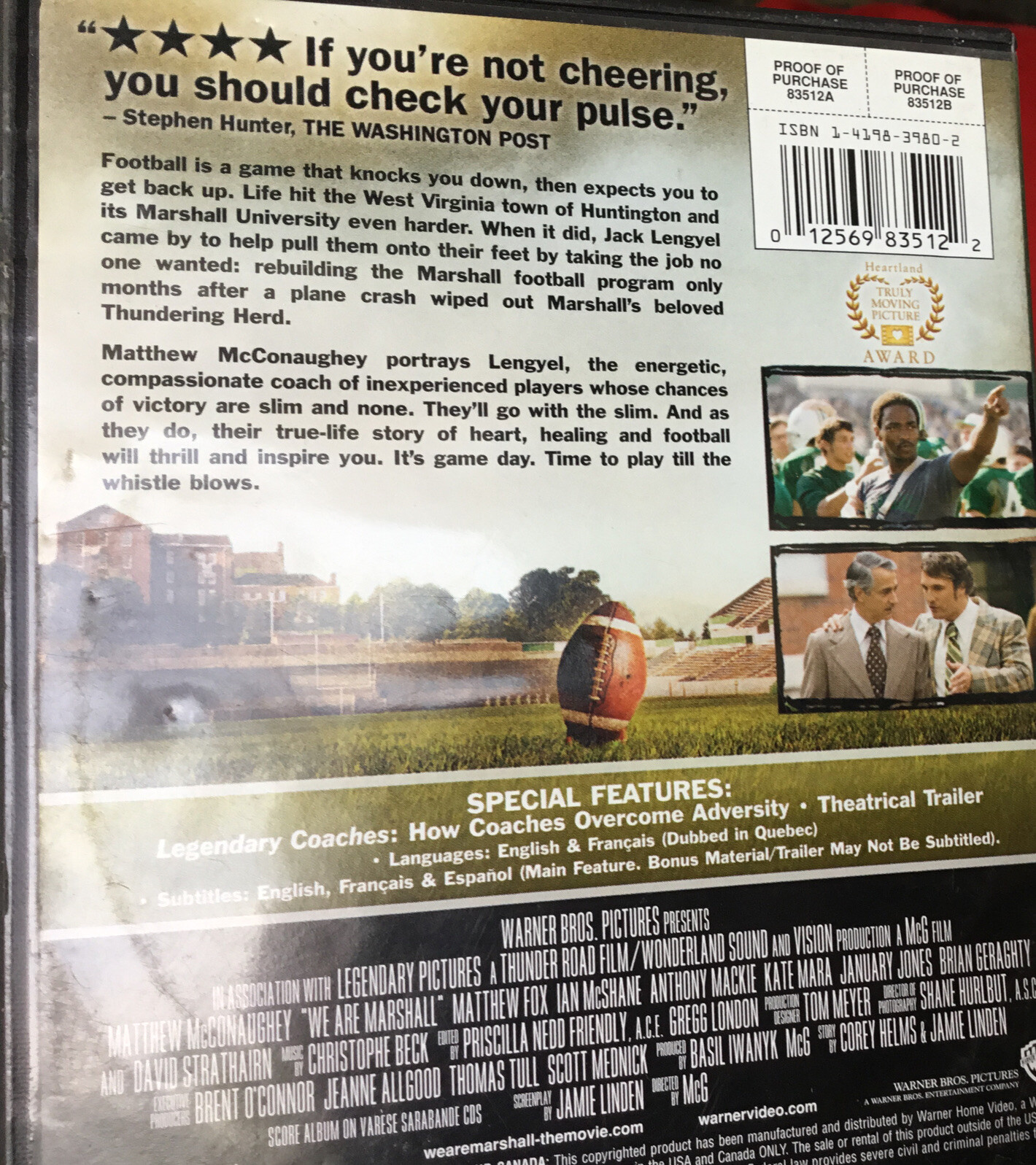 We Are Marshall (DVD, 2006) True Story Mathew McConaughey Drama 131min