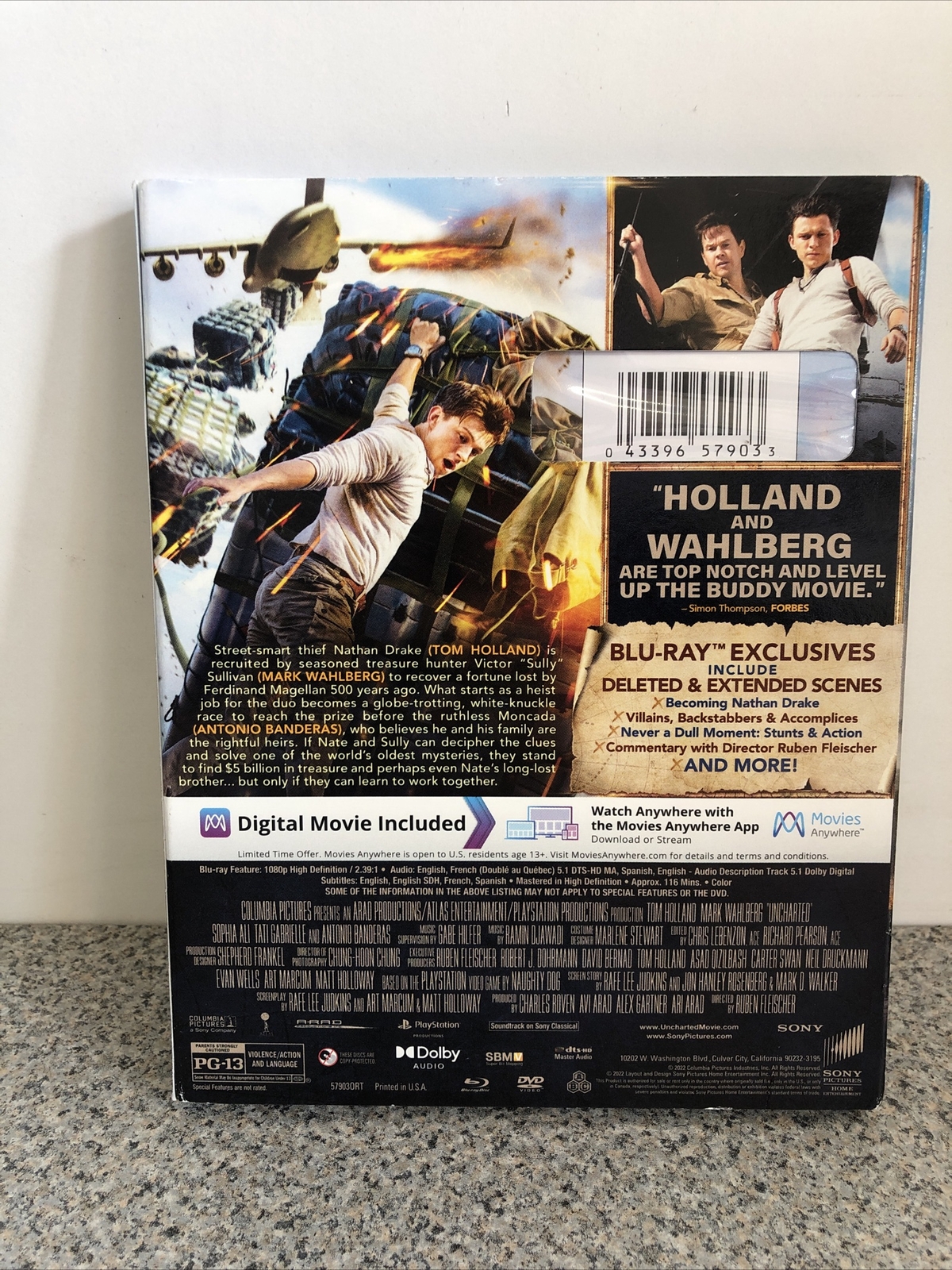 Uncharted Blu-ray +DVD +Digital Code w/slip Cover Brand New And Sealed