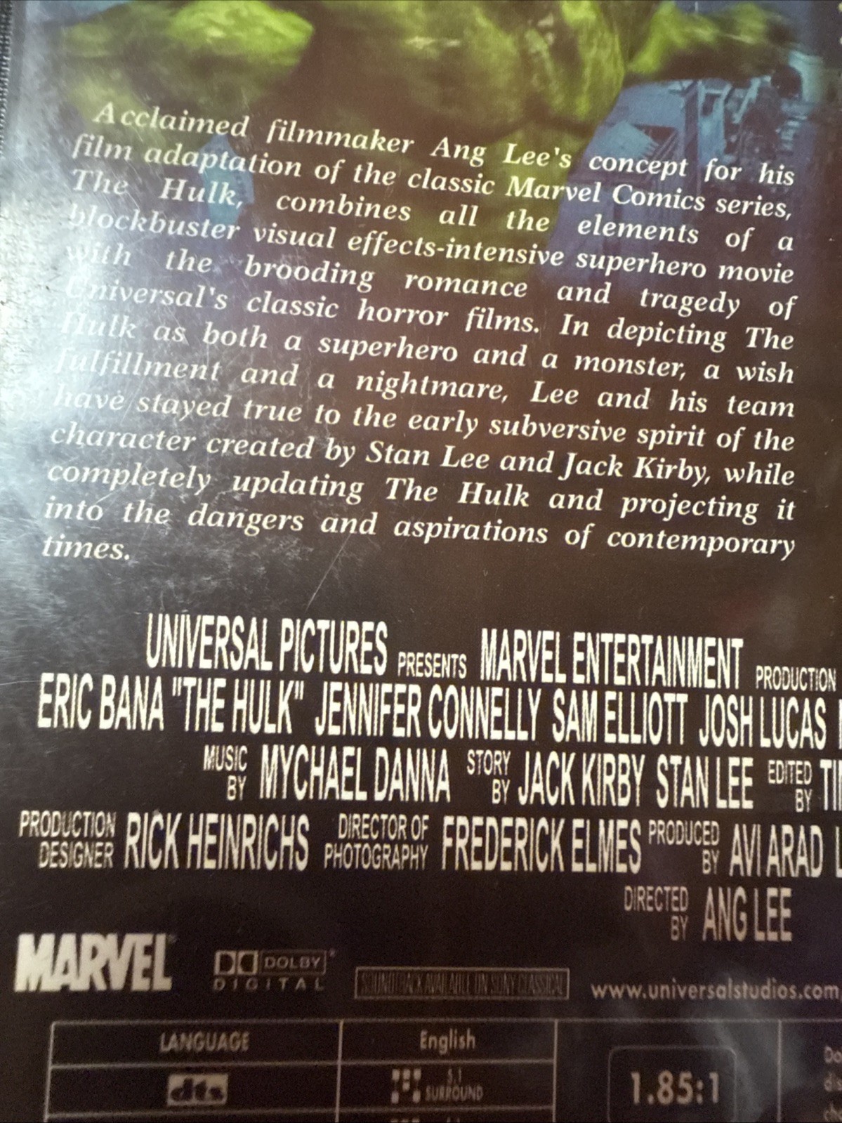 Hulk 2003 Movie DVD Marvel DTS Version 1.85:1 Anamorphic Widescreen