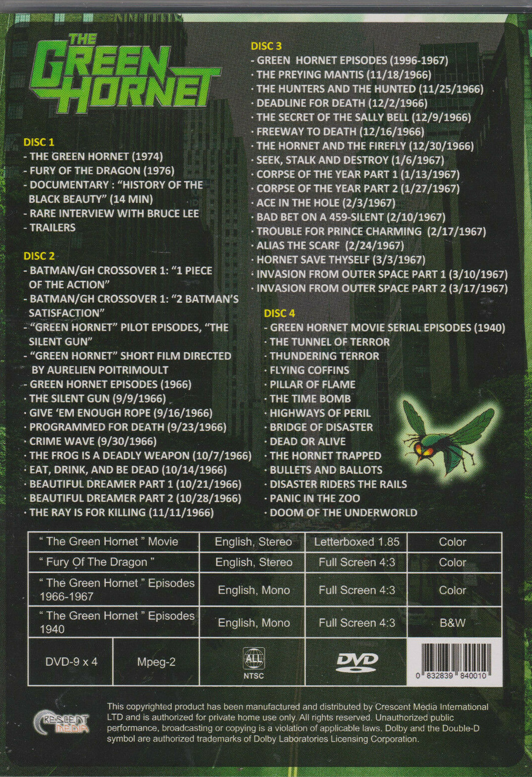 Complete 1940-1966-67 GREEN HORNET BRUCE LEE TV Trailers Batman DVD Set Pre-Sale