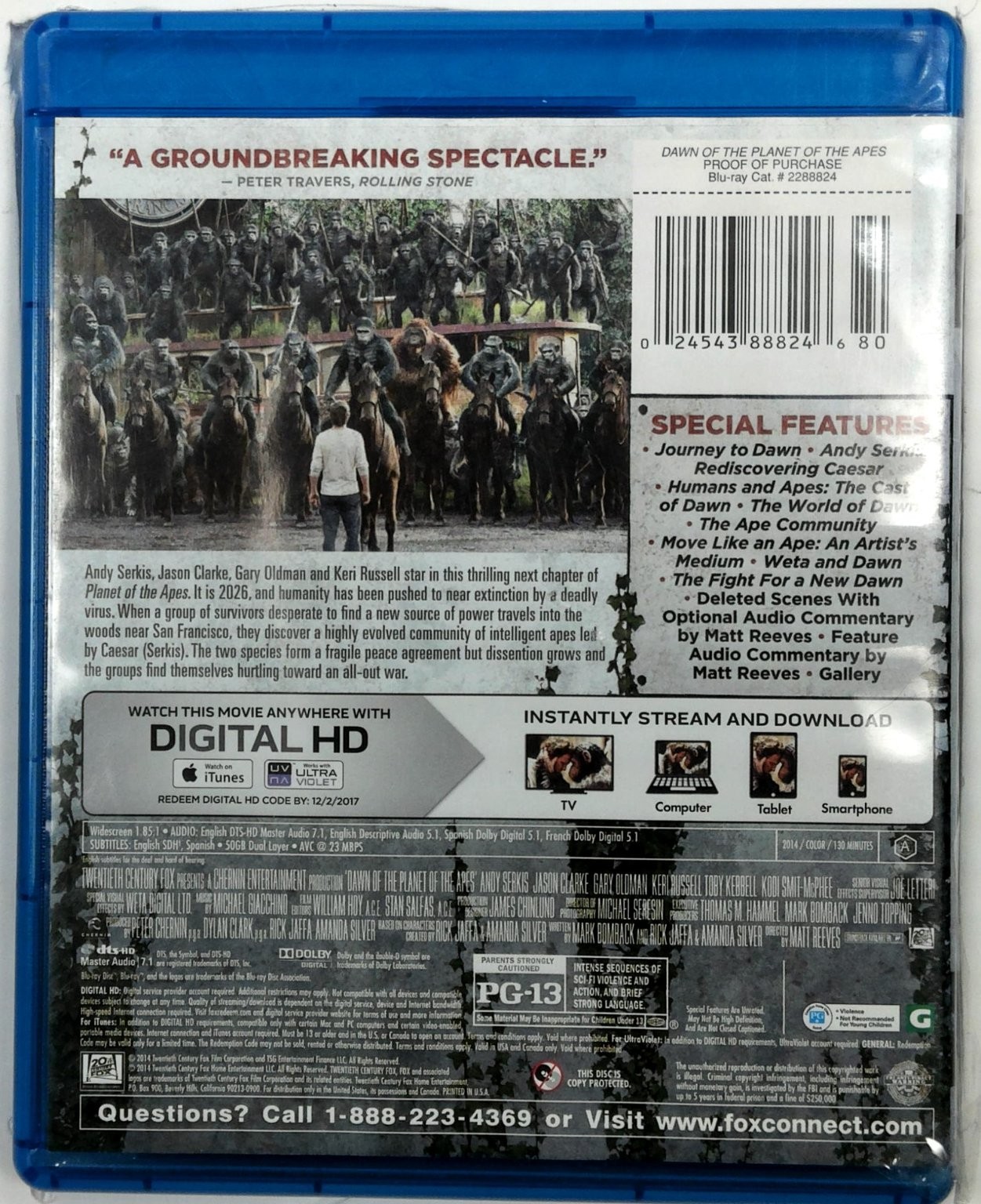 Dawn of the Planet of the Apes Blu-ray 2014 Matt Reeves Andy Serkis