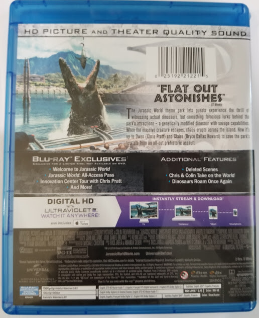 Jurassic World BLU-RAY Colin Trevorrow DIR 2015 HD Picture Theater Quality Sound