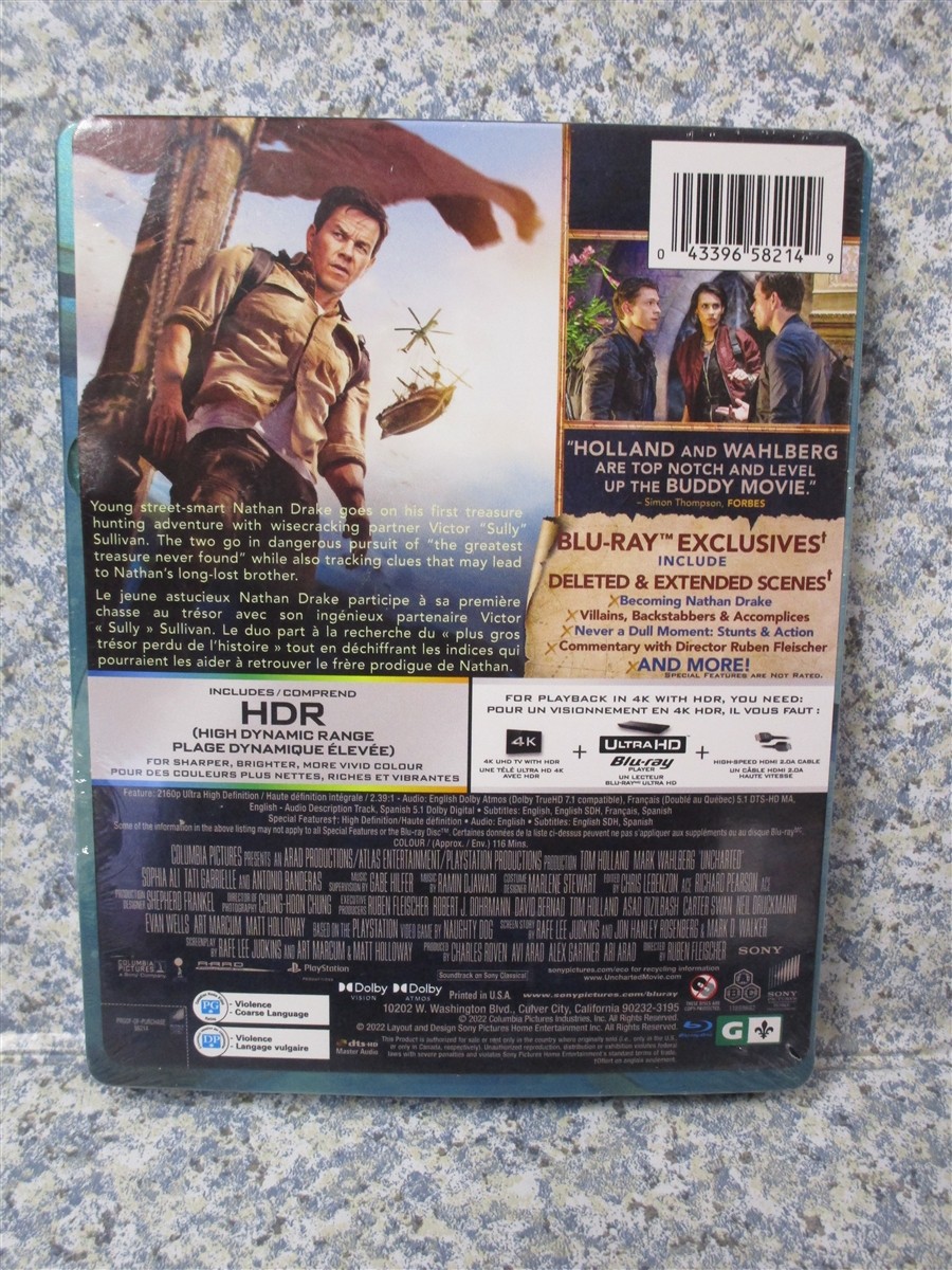 4K Ultra HD + BLU-RAY Uncharted Steelbook + Digital NEW Dented SEE PIX