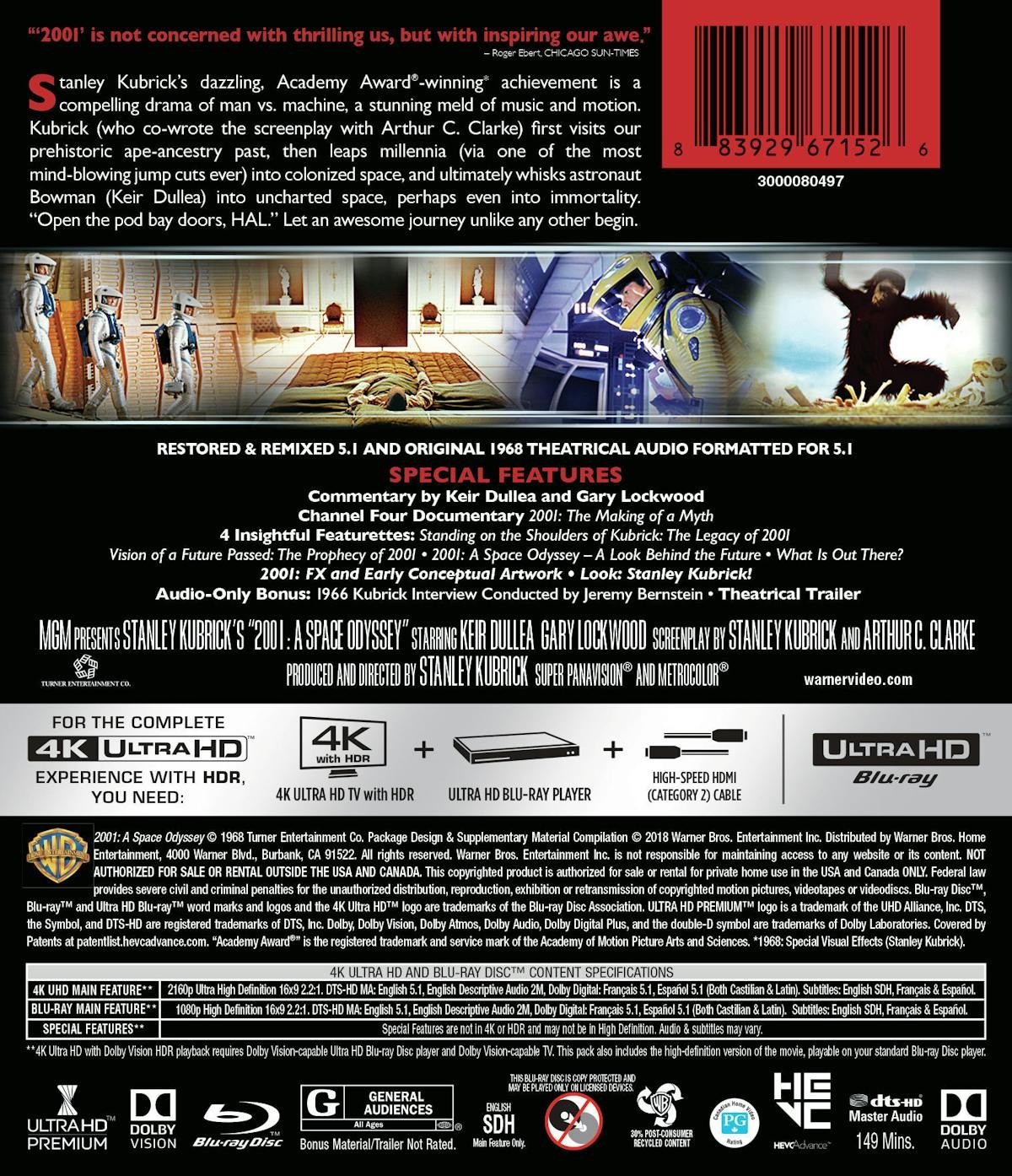 2001 – A Space Odyssey 4K UHD Blu-ray Keir Dullea NEW
