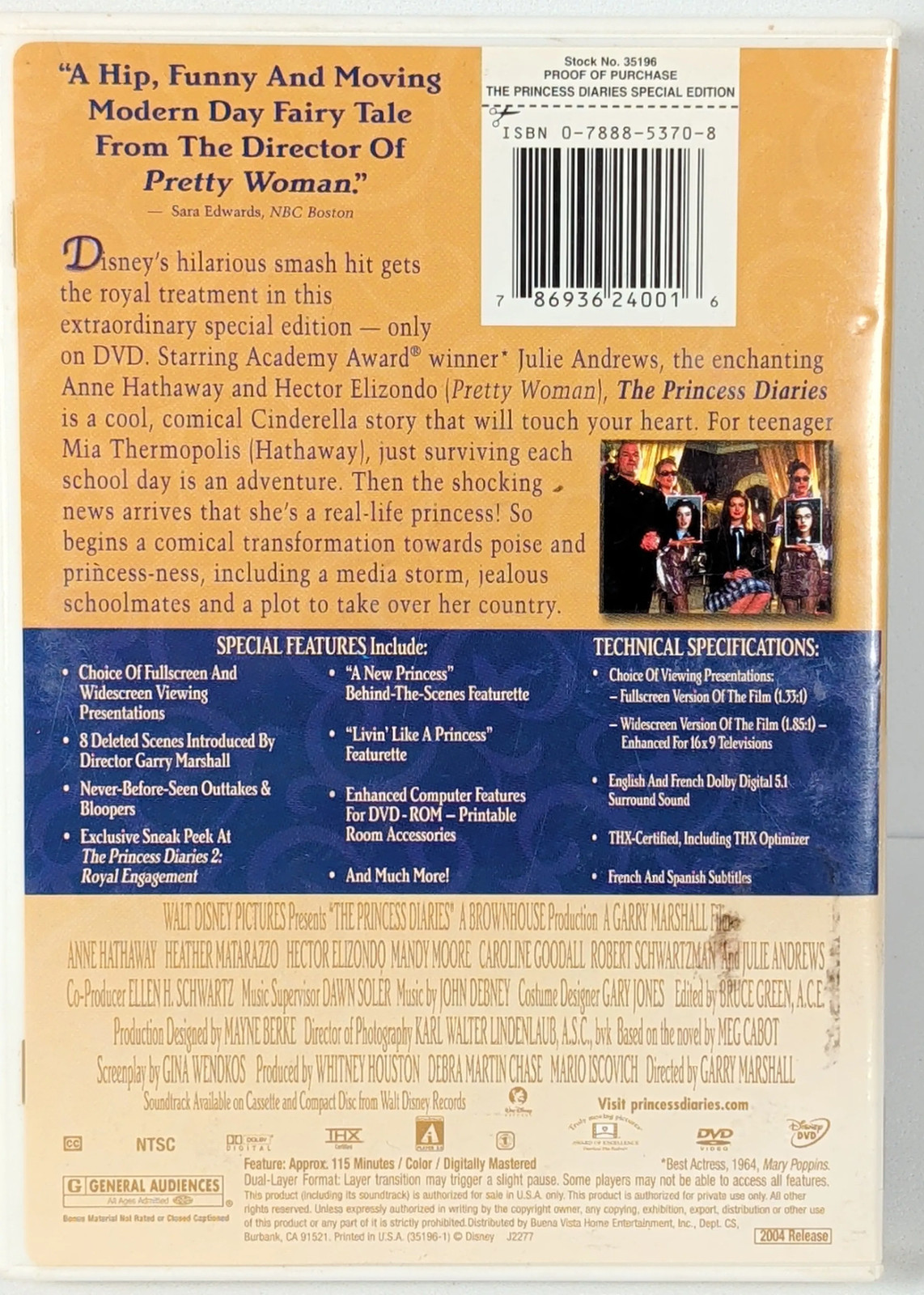 Disney The Princess Diaries 2 Disc (2001) Special Edition DVD Julie Andrews