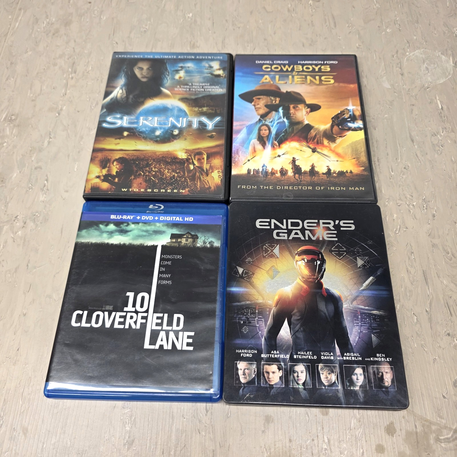 Sci-Fi Movie 4-Lot Ender’s Game Steelbook, 10 Cloverfield Lane Serenity DVD/Blu