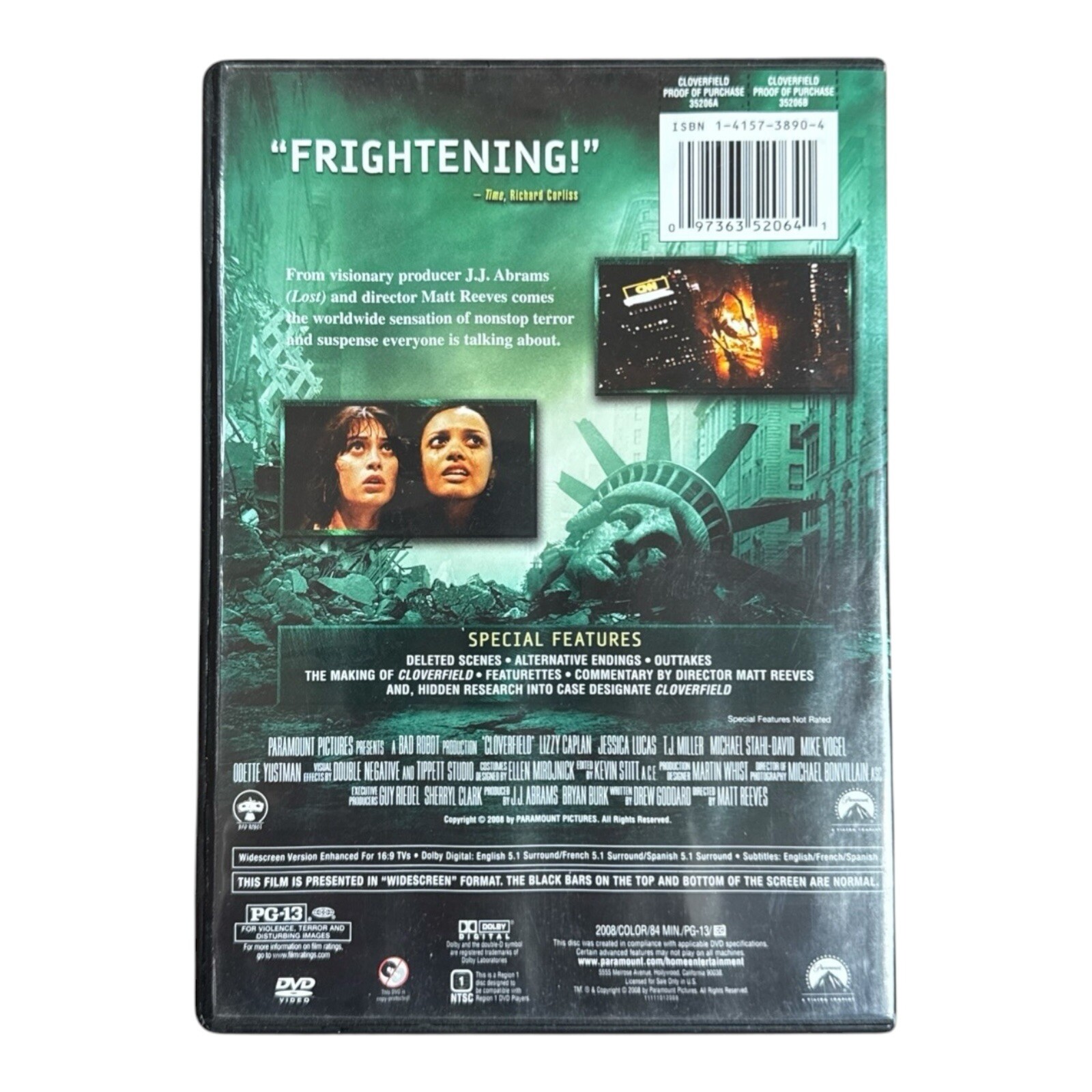 Cloverfield (DVD, 2008) Lizzy Caplan Matt Reeves JJ Abrams