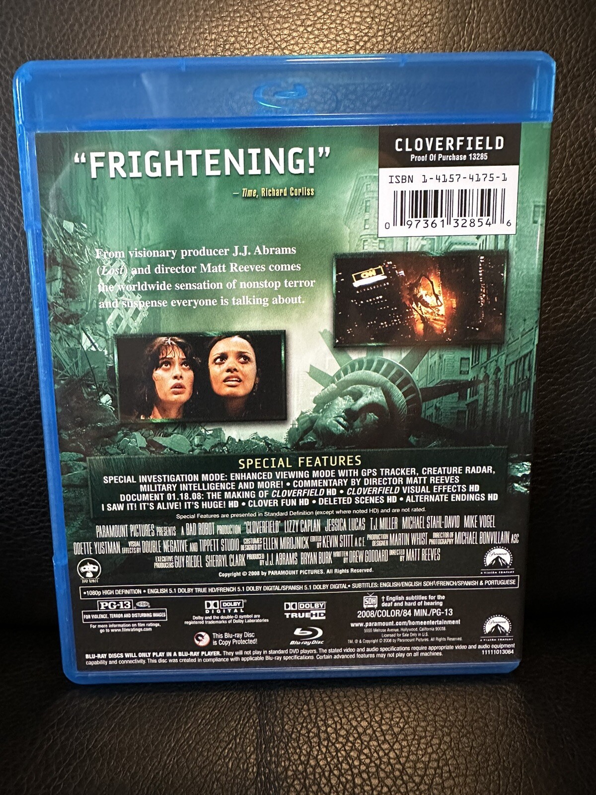 Cloverfield Blu-ray (2008) Lizzy Caplan – T.J. Miller – Matt Reeves – Like New