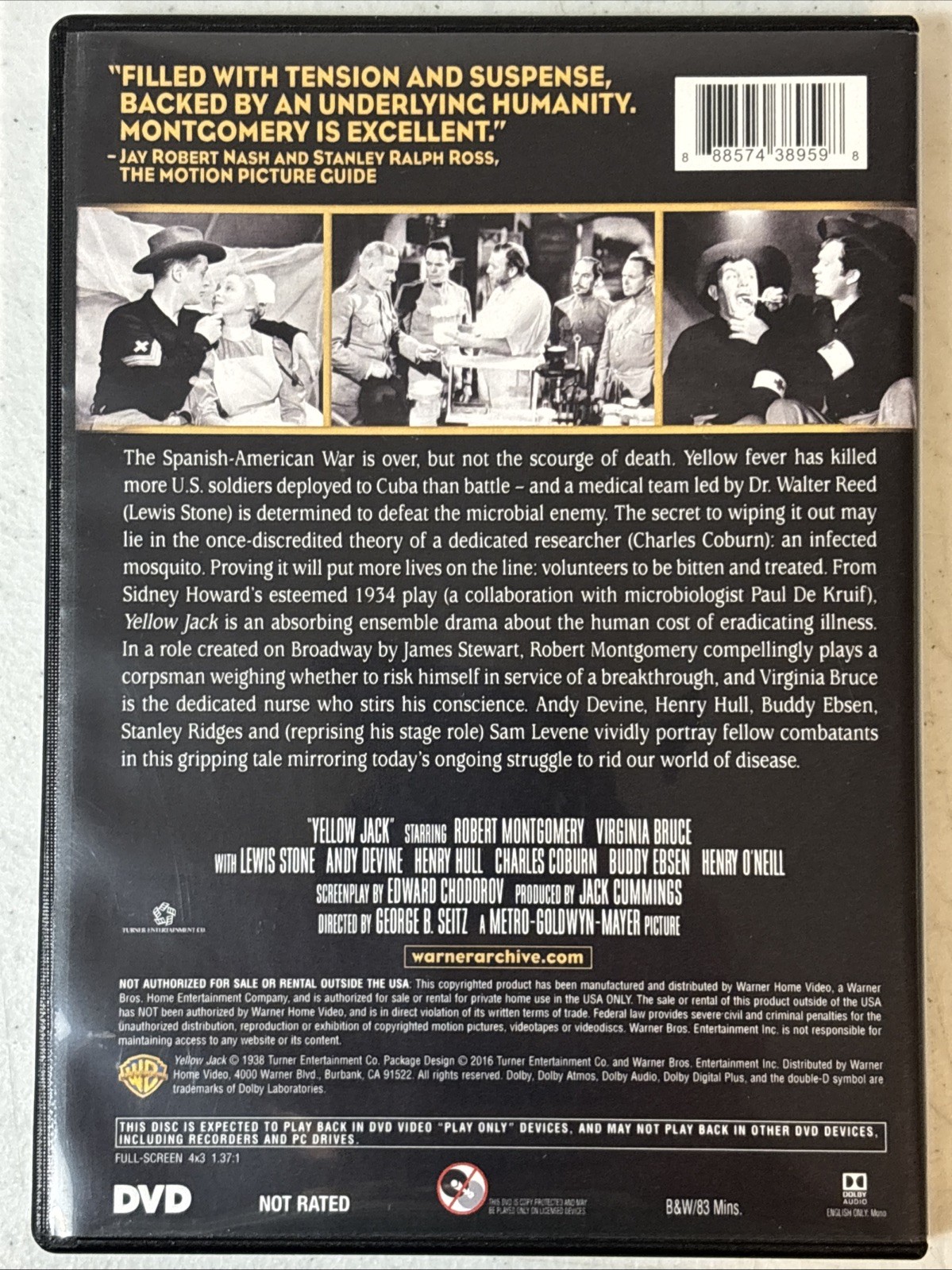 Yellow Jack (DVD,2016, Warner MOD Archive Collection) 1938 B&W Robert Montgomery