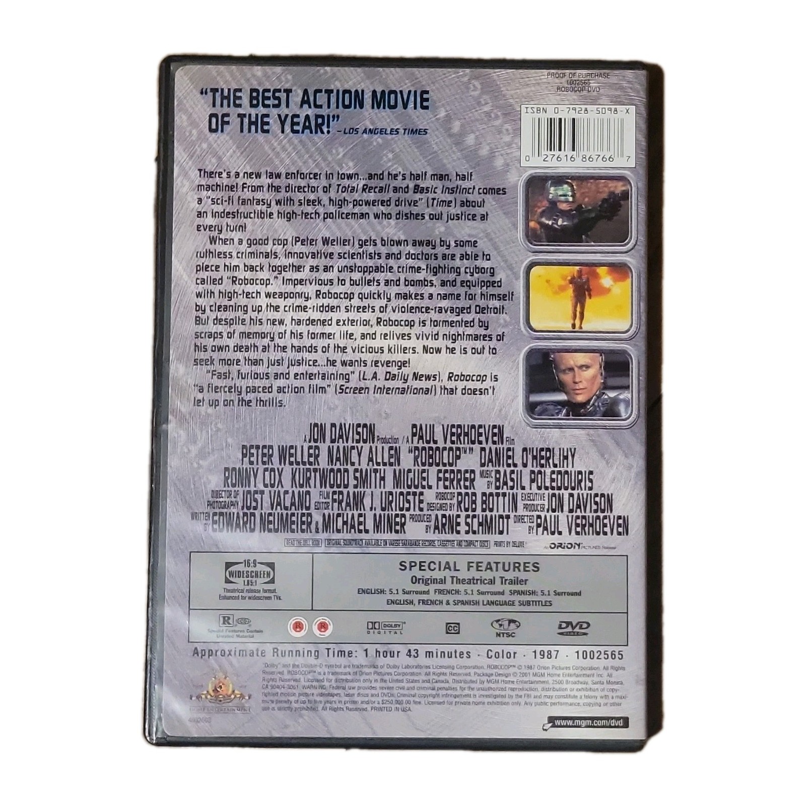 MGM RoboCop DVD R Widescreen Region 1 103 min 1987 Eng/Fre/Spa Subs