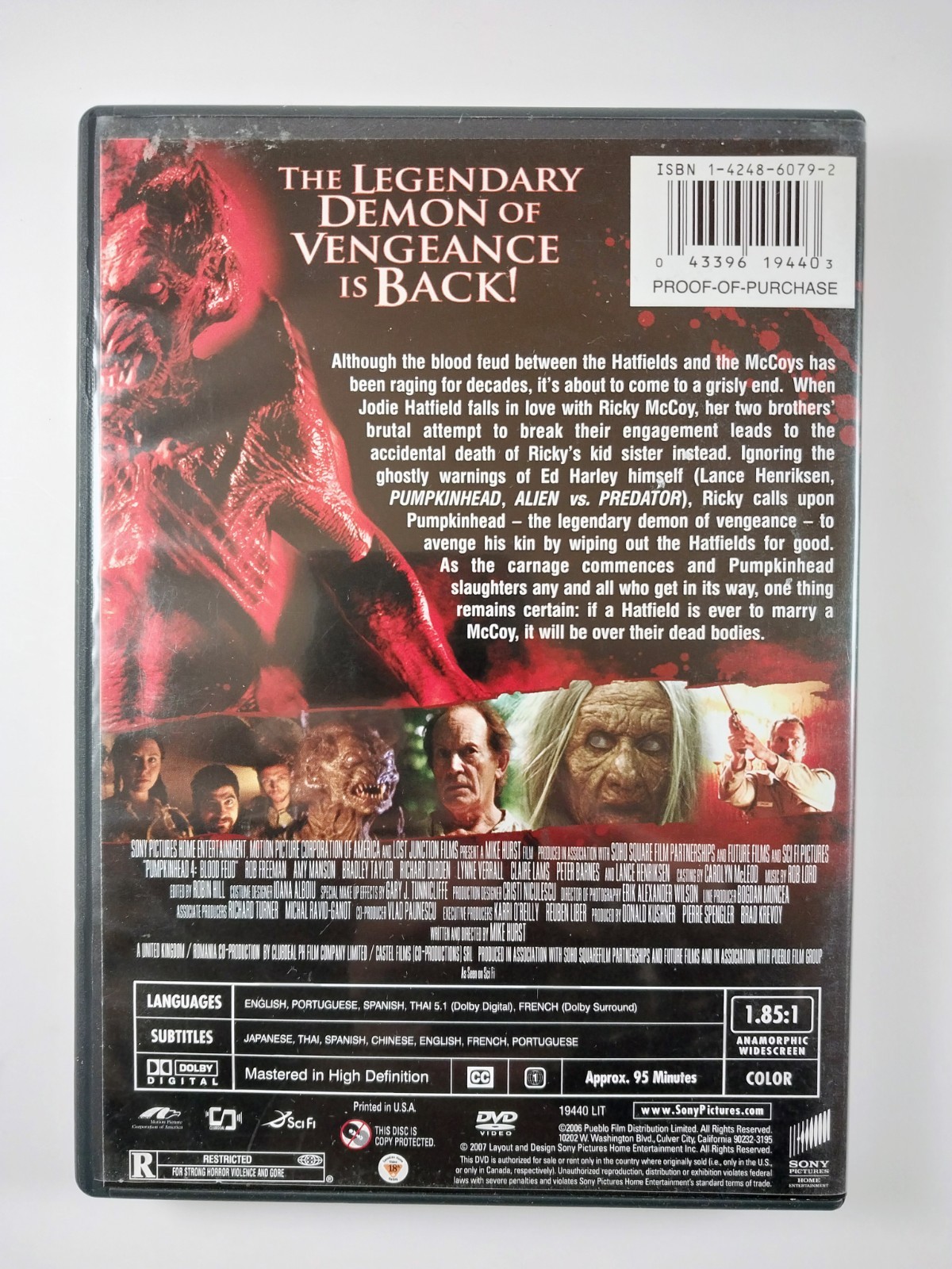 Pumpkinhead 4 : Blood Feud (DVD, 2007) Widescreen 1.85:1 – 19940 – Tested